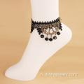 Bracelets de cheville pas cher dentelle noire Simple Anklet perles Tassel